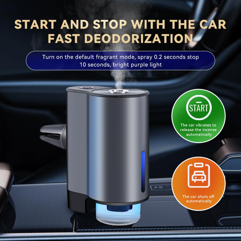 Car Air Freshener, Three Adjustable Modes Intelligent Car Aroma Diffuser, Rechargeable and Portable  Car Diffuser Air Freshener Car Aromatherapy Diffuser,  3*10ML Natural Perfume