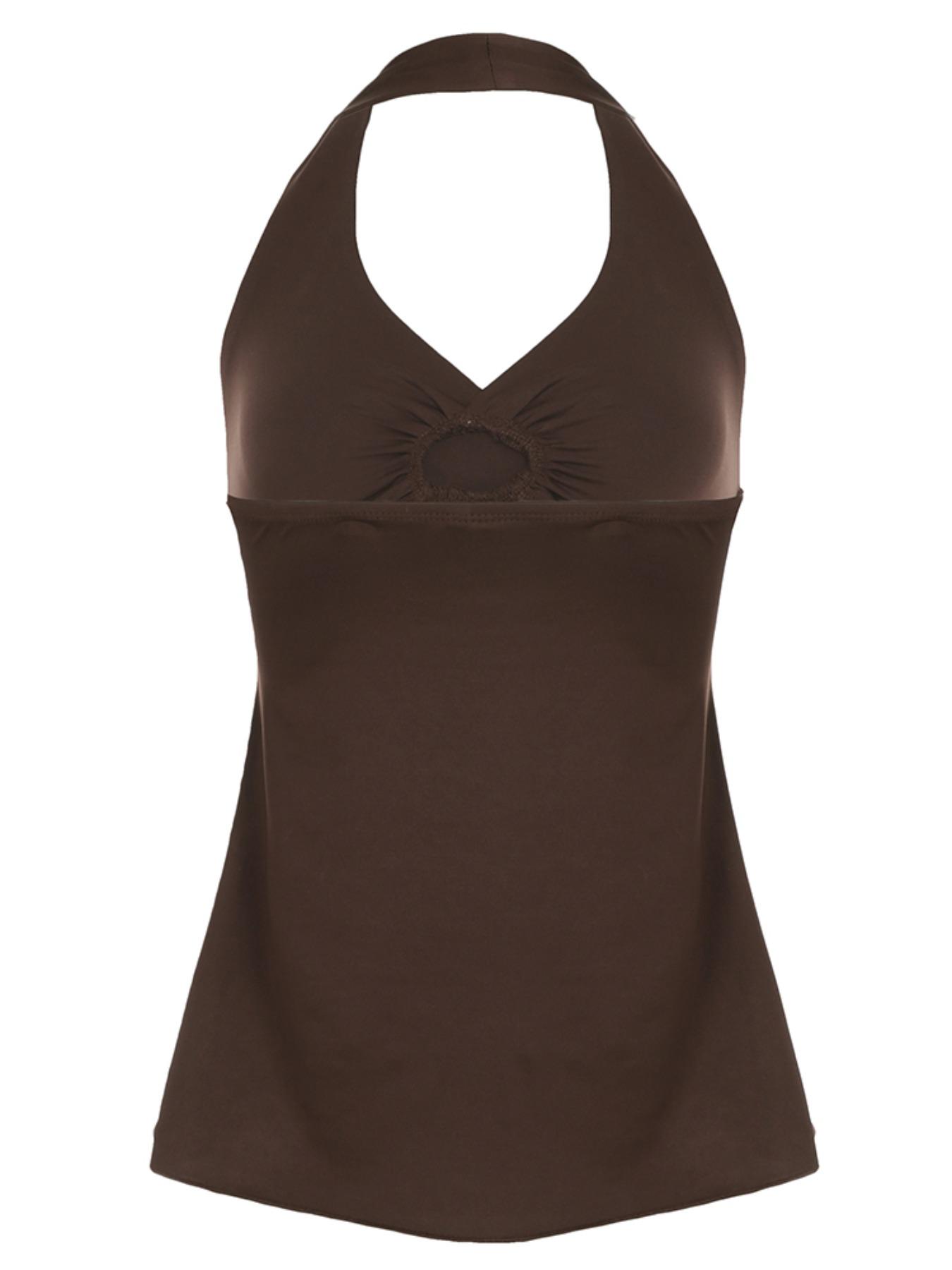 Vintage Halter Top for Women, Sleeveless A-line Tank Tops , Summer Y2K Sweetheart Solid Casual V Neck Backless Tanks, Streetwear Woman Clothing