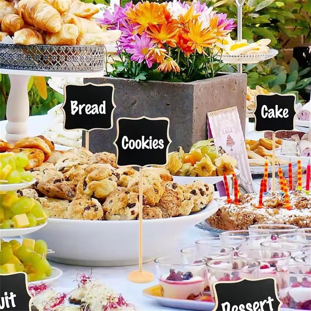 Mini Blackboard Signs Set, 10 Small Wooden Labels with Stand, Table Display Markers, Position Cards, Food Tags, Wedding Decorations