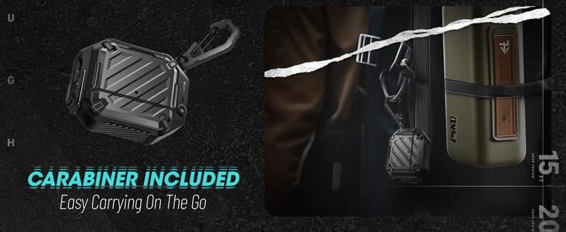 SUPCASE AirPods 4 Case with Lock & Carabiner, IP68 Waterproof, Full-Body Anti-Scratch Hard Shell Waterproof Cover, Compatible with MagSafe Connection Rubber Wireless Cable