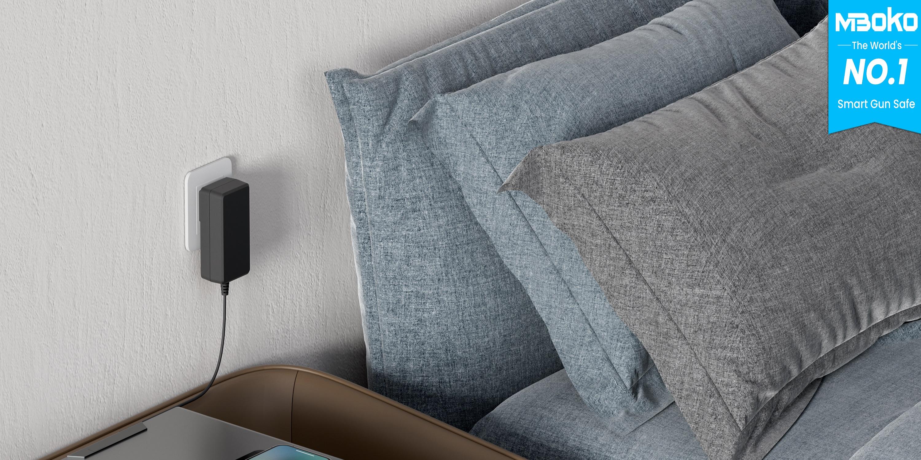 Grimtron Biometric Safe with LED Clock (Doj Certified)with 2-in-1 Watch & Phone Wireless Charging, BacklitKeypad, LED Light, Desk Nightstand Auto Pop-up Unlock(0.23 cu.ft.) Version 2.0