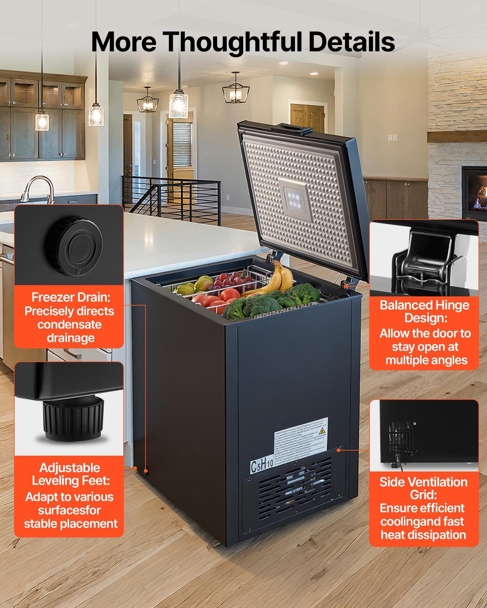 Chest Freezer, 5 Cu. ft Compact Deep Freezer, Free Standing Top Open Door Chest Freezers with 2 Removable Baskets Adjustable Thermostat - Energy Saving, Low Noise Garage Ready, Black