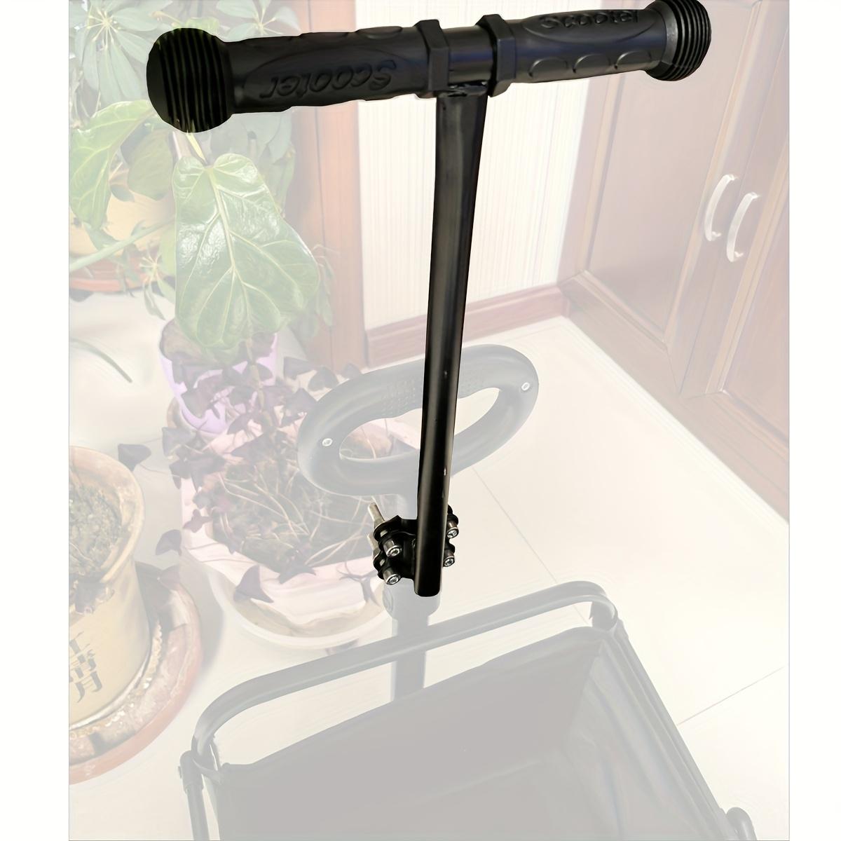 Universal Round Cart Handle - Ergonomic adjustable height replacement cart handle, durable metal construction with secure clamp installation, black handle suitable for campers, bicycles, lawn mowers, and gardening tools, round cart handle replacement part