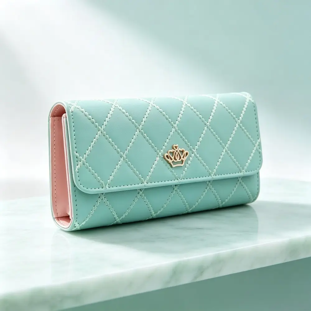 Women’s Leather Long Trifold Wallet - Wallets for Women, Diamond Quilt Crown Embroidery, Multi-Compartment, Large-Capacity Phone Holder, Fashion Card Cash Organizer for Daily Use & Gifting