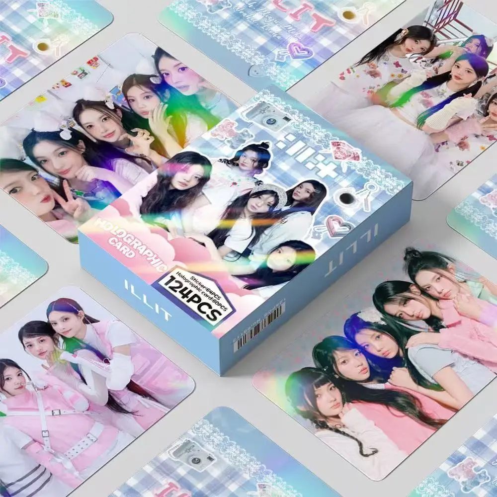 124PCS ILLIT Holographic Cards, Minju KPOP Idol Merchandise, LOMO Photocards & Stickers, 60pcs LOMO Cards + 64pcs Stickers, Collectible Photo Cards, Birthday Gift, Halloween Gift