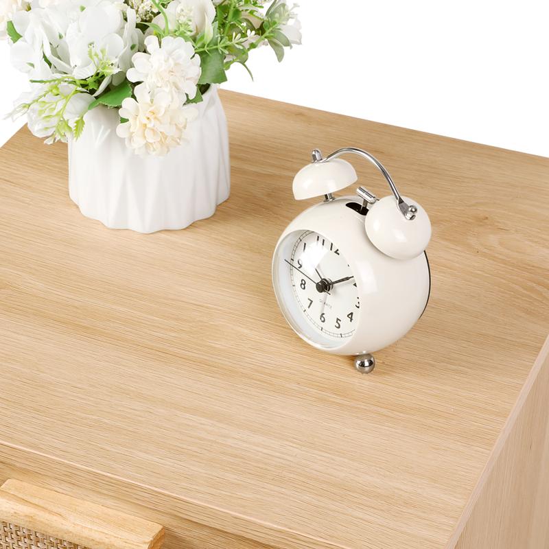 VOWNER Rattan Nightstand, Night Stands with Hand Made Rattan Decorated Drawer, Bedside Table Boho End Tables Side Tables with Storage Shelf, for Bedroom