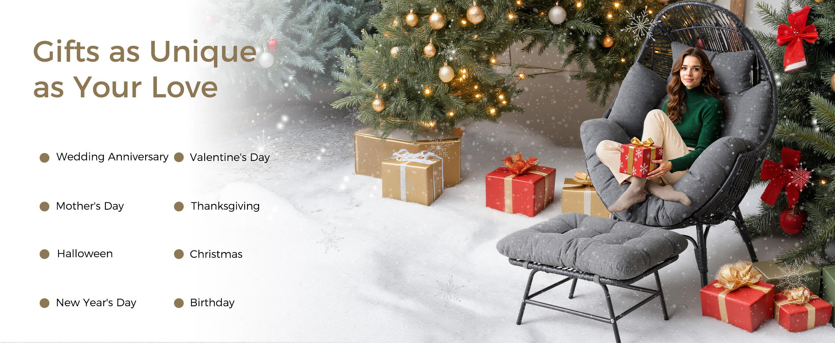 IRONCK Wicker Outdoor Egg Chair with Ottoman, Patio Lounge Chair with Footrest, Thickened Padded Cushion and Headrest, Egg Seat for Patio, Living Room, Garden, Balcony, Dark Gray