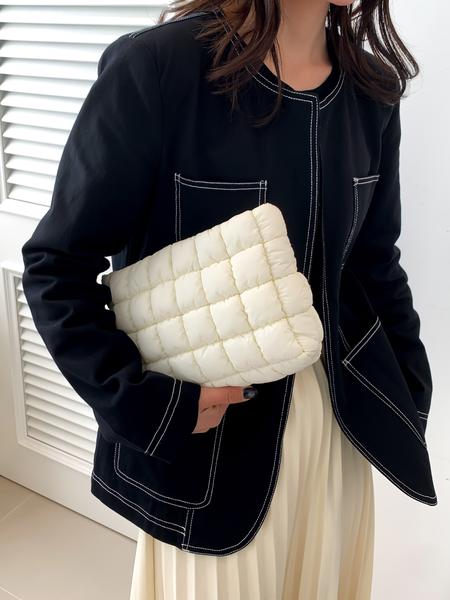 Autumn Winter New Solid Color Quilted Handbag, Large Capacity Travel Storage Bag, Zipper Design, Women's Portable Travel Organizer, Holiday Gift, Durable Pouch