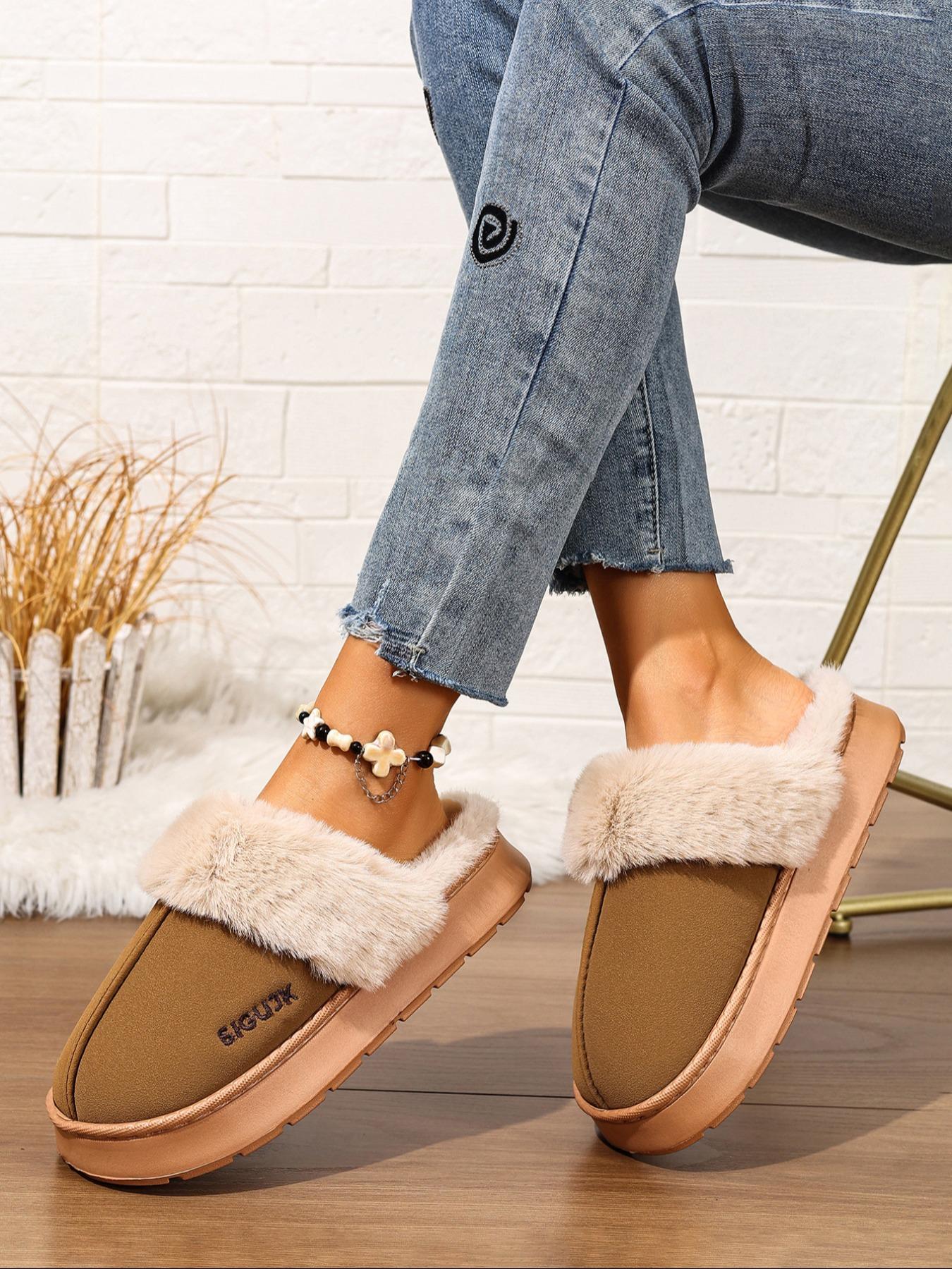 Women's Winter Warm Cotton Slippers, Soft Plush Lining, Indoor Slip-On Shoes, Perfect for Snow, Halloween & Christmas, Fluffy, Home Slippers