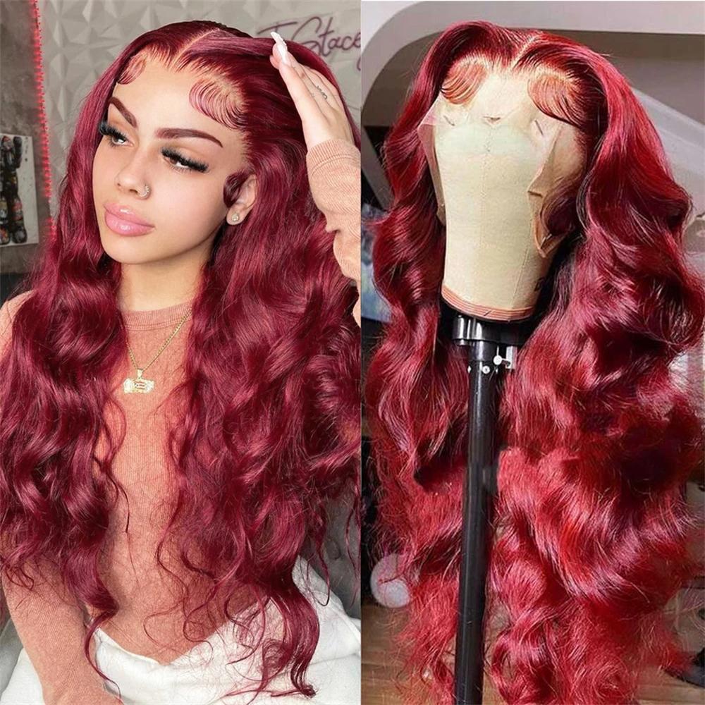 Bling Hair Human Hair Wigs Color 33# 99J 4# Nature Color Wigs 13x6 Body Wave  Lace Frontal Wig 180% Density Transparent Lace Front Wigs For Women
