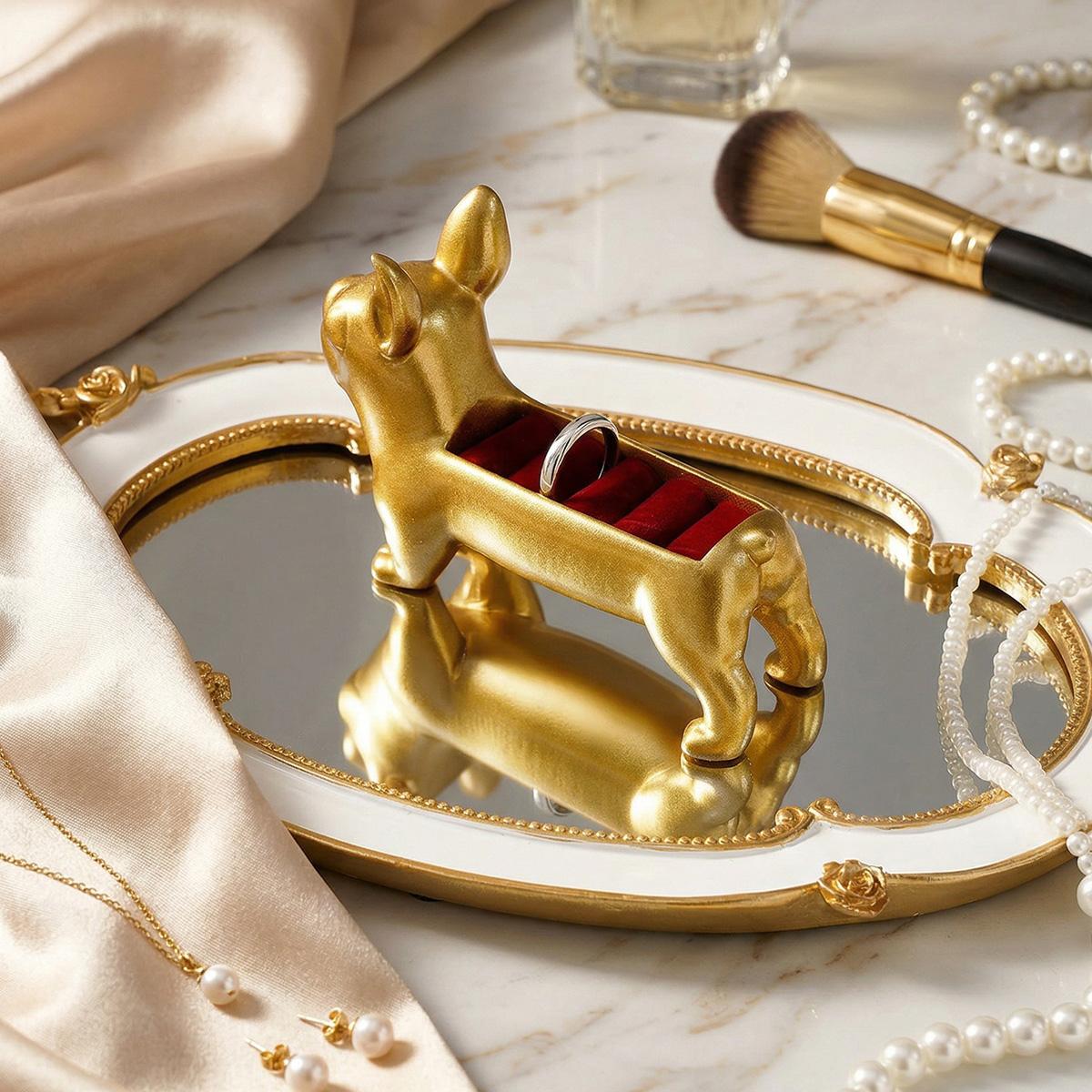 Cute Dog Shape Jewelry Organizer, Hand-Painted Resin Desktop Decor, Perfect for Weddings & Holidays, Ideal Gift for Jewelry Lovers