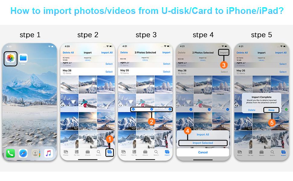 Memory Card Reader, 5-in-1 USB C Lightning to SD/TF/USB OTG Adapter for Micro SD/SDHC/SDXC/MMC, Compatible with MacBook Pro/Air, Chromebook, iPhone 15/14/13/12/11 Pro/Pro Max, Android Galaxy, Plug & Play Portable