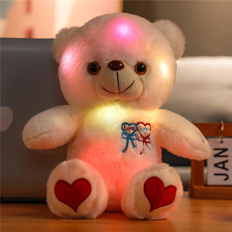 Glow-in-the-Dark Light-Up LED Teddy Bear Plush Toy with Heart and Rose Lights, Soft and Cuddly Plush Animal with Expressive Eyes, Warm White and Colorful Lights, Valentine's Day, Birthday and Anniversary Gift for Kids and Adults