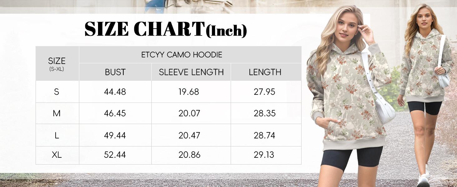 ETCYY Women’s Oversized Camo Fleece Hoodie – Casual Womenswear Camouflage Long Sleeve Sweatshirt with Kangaroo Pocket, Soft Viscose Blend Comfort, Drop Shoulder Crewneck Top, Cozy Maple Floral Print in Khaki for Fall/Winter