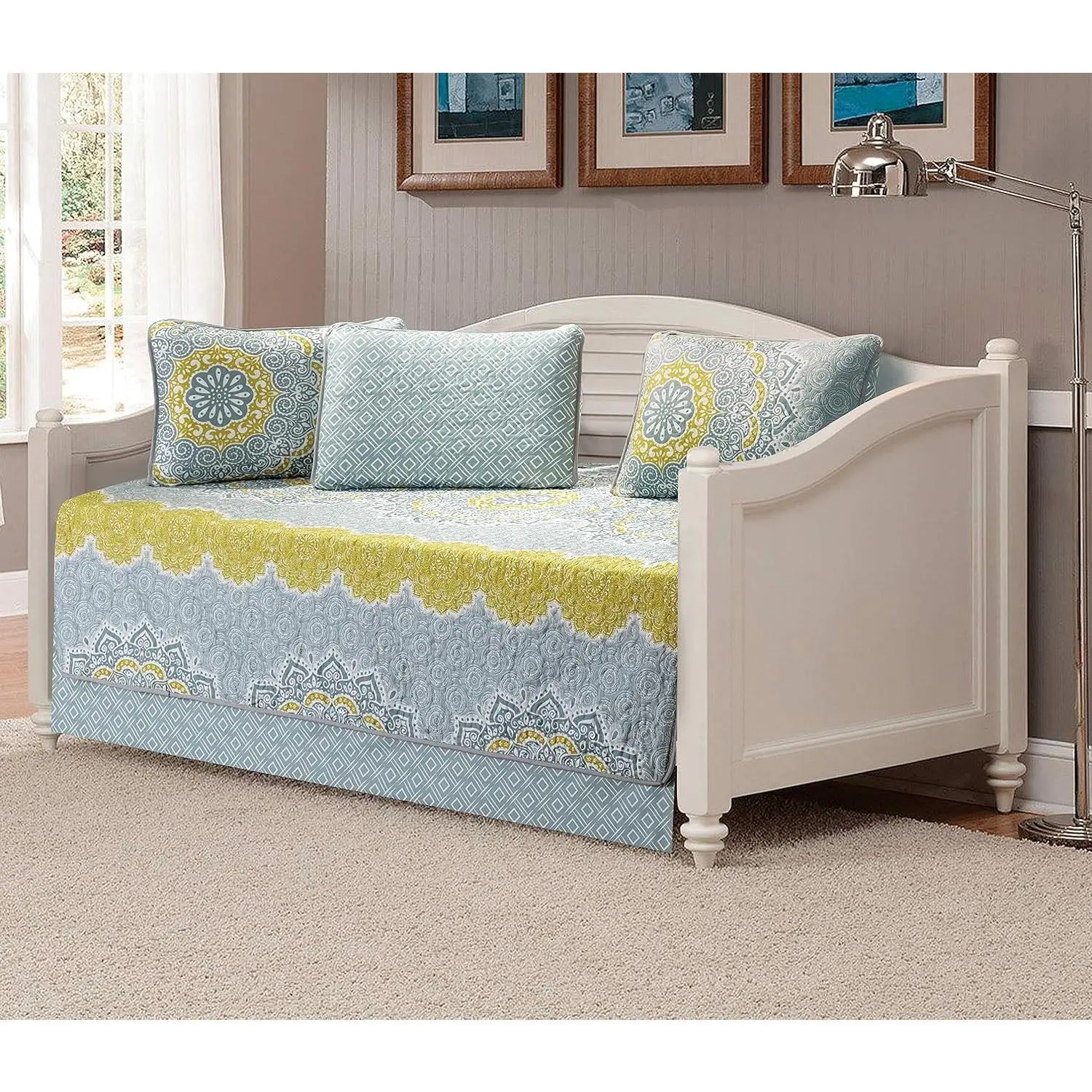 5pc Day Bed Quilted Coverlet Daybed Set New (Oslo Yellow)