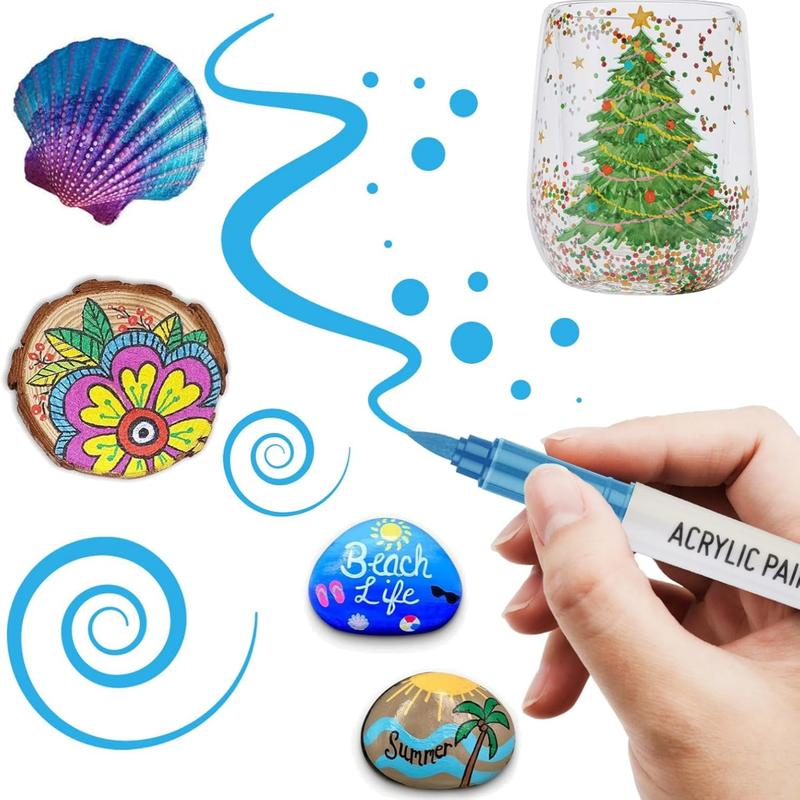 Acrylic Paint Marker Set, 24pcs/set Acrylic Paint Pen with Storage Base, Brush Tip Acrylic Paint Pen for Rock Painting, Ceramic, Wood, Canvas, Glass, Stone, Fabric, Art Supplies