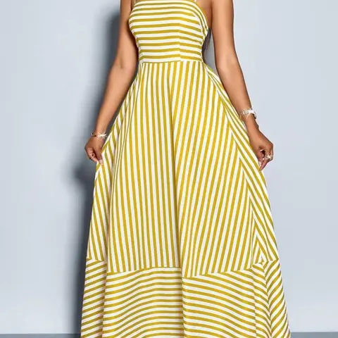 Women's Casual Fit Flowy Striped Sleeveless Long Dress with Pockets, Perfect for Vacation, Commuting & Daily Wear, Elegant Beach Sundress