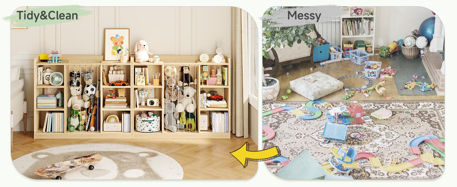 【Valentine's Day Gift】ONBRILL Toddler Stuffed Animal Zoo, Toy Storage Organizer for Playroom, Plush Toy Organizers and Storage, Book Shelf for Kids Rooms, Elastic Band Child Bookcase, Toy Shelf with 8 Storage Cubbies