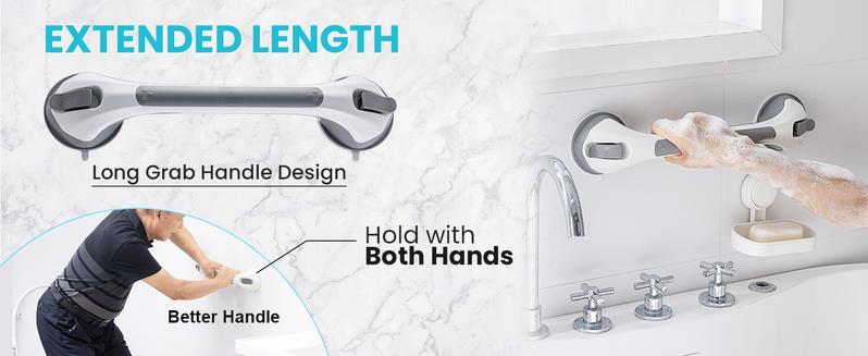 TAILI Shower Grab Bar 16 Inch Suction Cup Grab Bars for Bathroom & Shower, Removable Shower Safety Handle Heavy Duty Bathtub Grip for Seniors & Elderly, Strong Handrails No Drilling Waterproof, Grey
