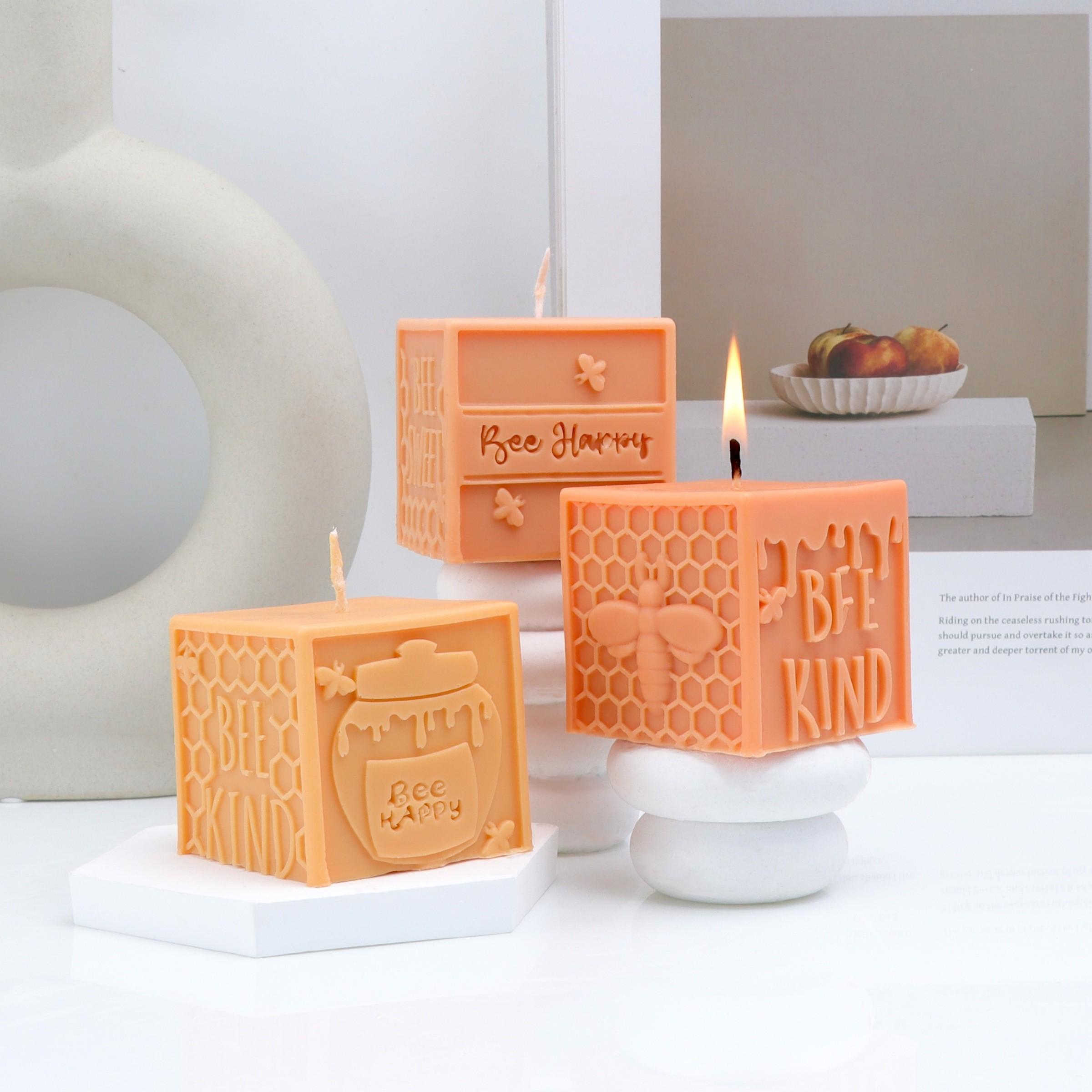 Bee Theme Candle Silicone Mold 3D Cube Bee Kind Honeycomb & Honey Pot Moulds for DIY Candle, Soap, Resin Craft, Cute Handmade Gifts