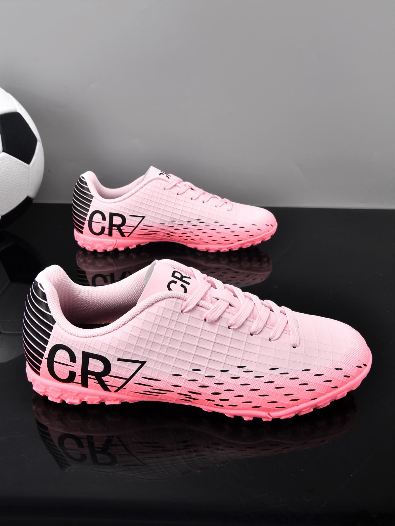 1 Pair Parent-Child Pink White Gradient Long & Short Studs Football Shoes Sweet Cool Competitive Style Breathable Mesh Strong Grip Multi-Ground For Parent-Child Football Training And Matches