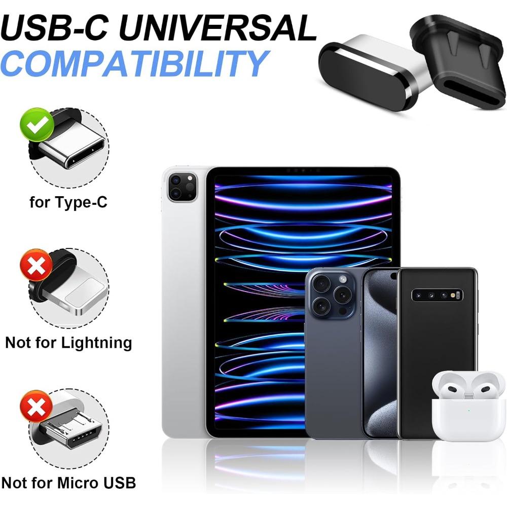 USB C Dust Plug Cover, 4pcs USB C Port Cover Cap Charging Port Cleaner with Cleaning Kits for iPhone 15 16 Series, Samsung Galaxy S23/S22/S21/S20 Ultra, Note 20/10 and All Type C Devices