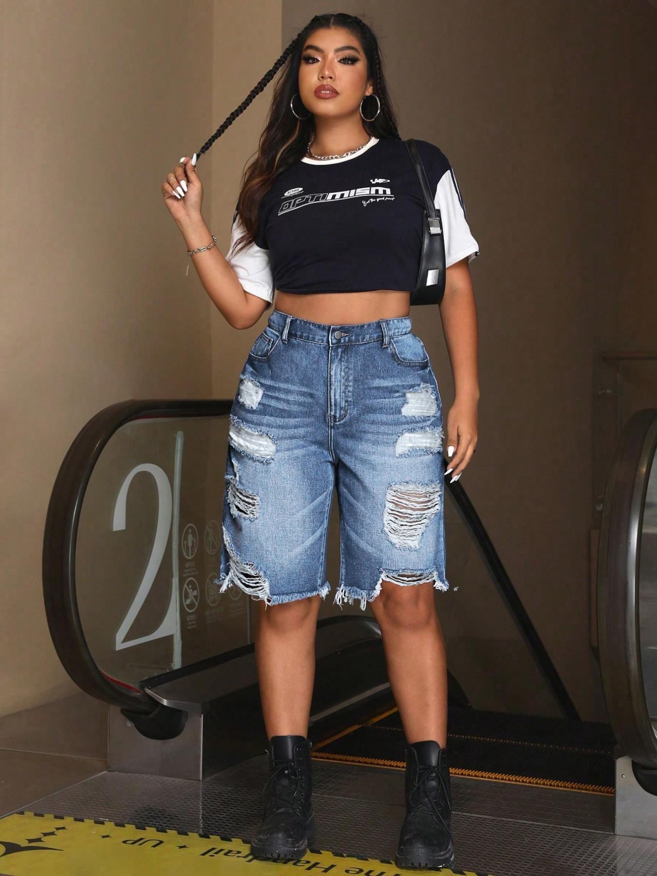 Women's Plus Size Denim Shorts Spring Summer New Breathable Comfort Ripped Design Casual Match Women's Mid-Thigh Pants