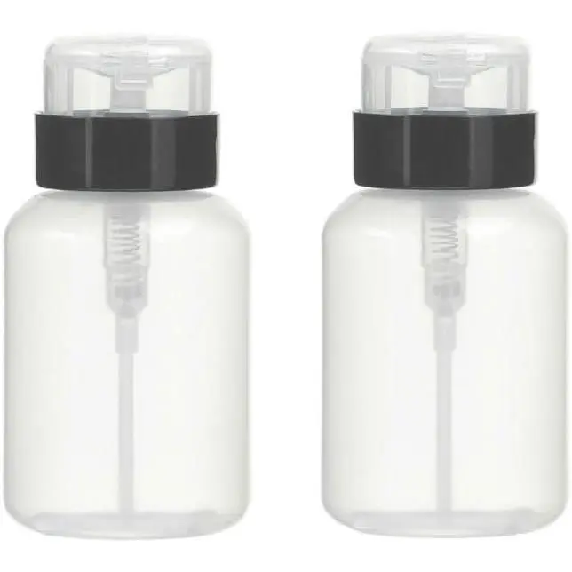 Pack of 2 Empty Push Down Lockable Pump Dispenser Bottles for Nail Polish and Makeup Remover, 200ml (6.8oz), Black Top CapGift