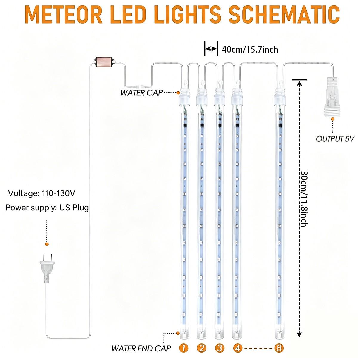 8-Tube LED Meteor Shower Light, Waterproof Waterfall String Lights, Ideal for Festive Parties, Weddings, Garden Decorations