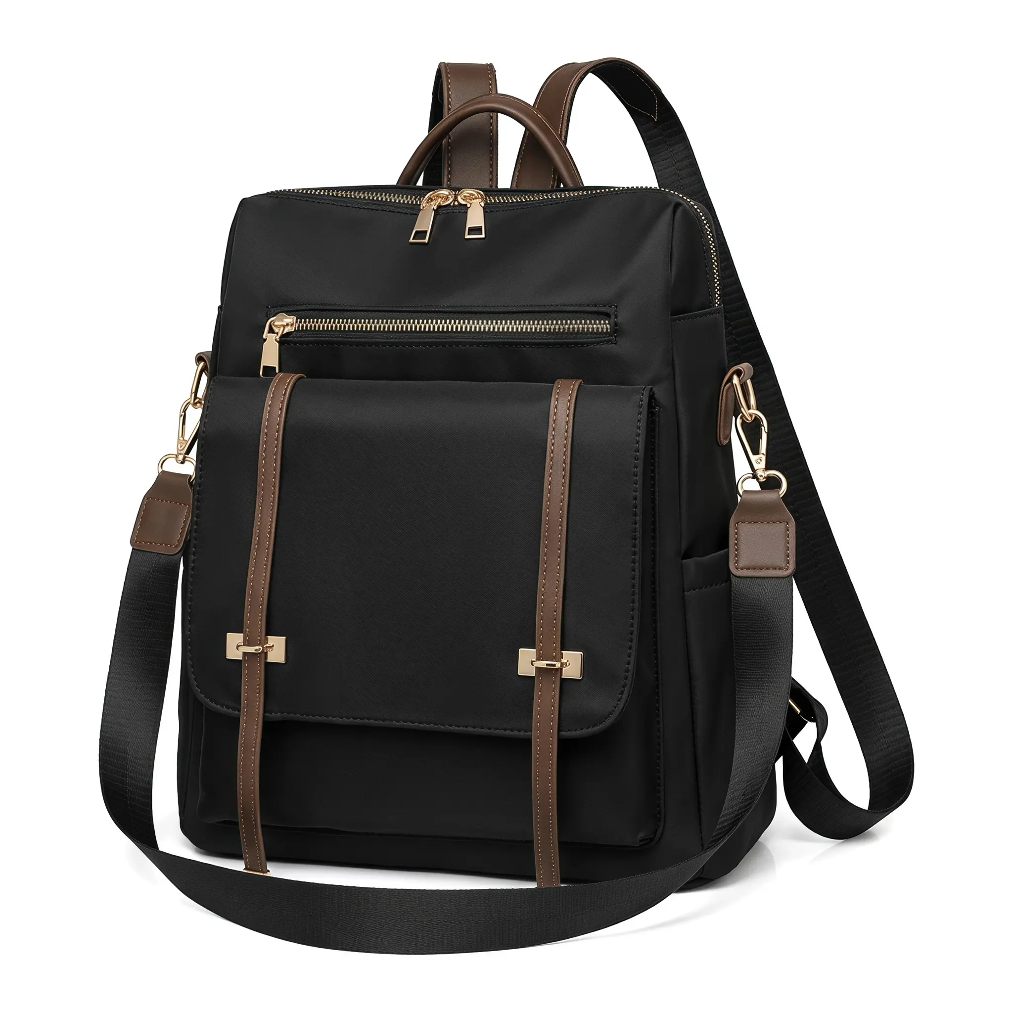 Casual Color Block Oxford Backpack For Women Outdoor Travel Versatile Student Schoolbag Premium Look Waterproof Nylon Soft Zipper Closure Daily Wear Black Off White