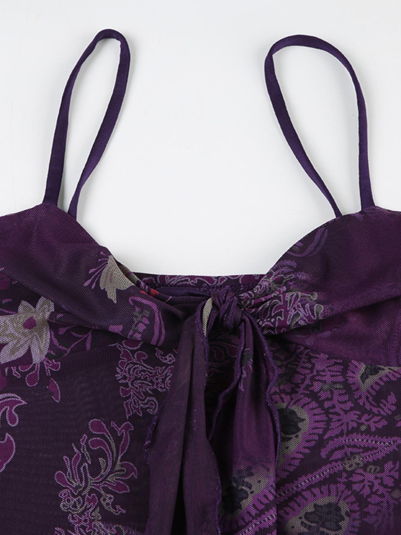 Women's Floral & Paisley Print Cami Top, Boho Sleeveless Spaghetti, Vintage Casual Top for Summer, Women's Clothing for Daily Wear