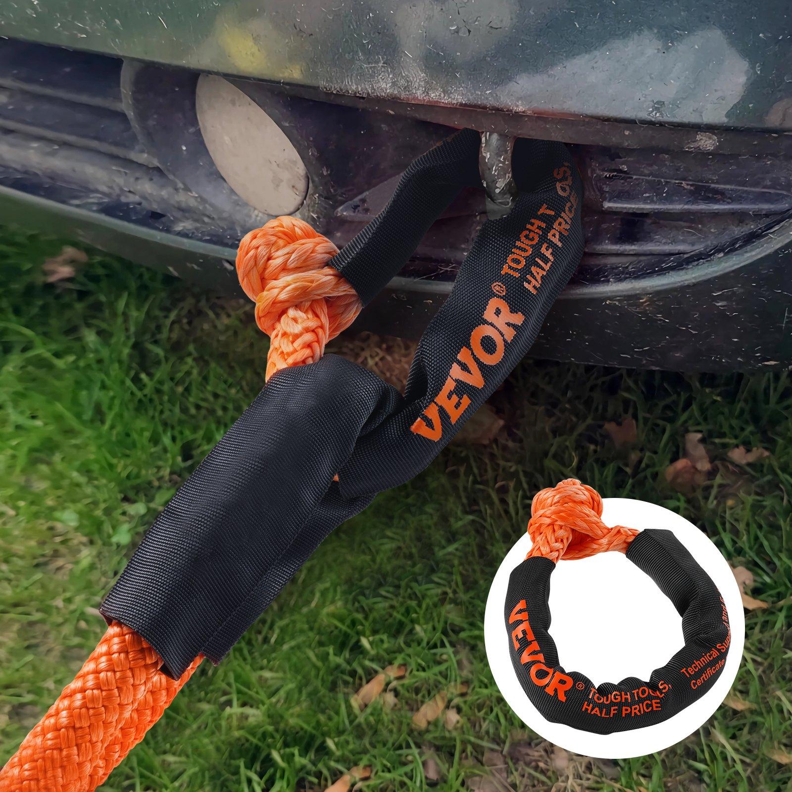 VEVOR Synthetic Soft Shackle, 1/2x 22 (2 Pack) 44092 lbs (20 Ton) Breaking Strength Recovery Tow Shackles with Extra 2 Sleeves Storage Bag for UTV, ATV, Trucks, Jeep, Off-Road Vehicles, Orange