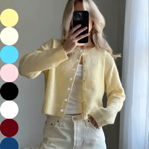 Women's Basic Solid Color Button Front Cardigan, Casual Long Sleeve Knitwear for Spring & Fall, Fashion Women's Knit Clothing for Daily Wear, Fitted Knitwear Sweater #GLOBAL PICKS