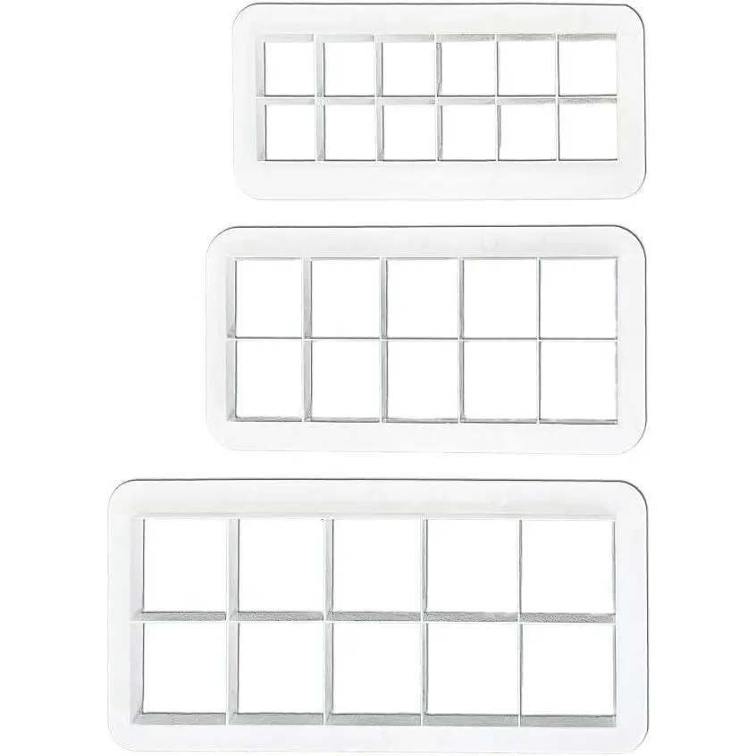3 count White Square Cookie  Set, Geometric Multicutter Cake Fondant , Cookie  Biscuit Cutters Cake Decorating,Baking Tools Accessories (3 Size)