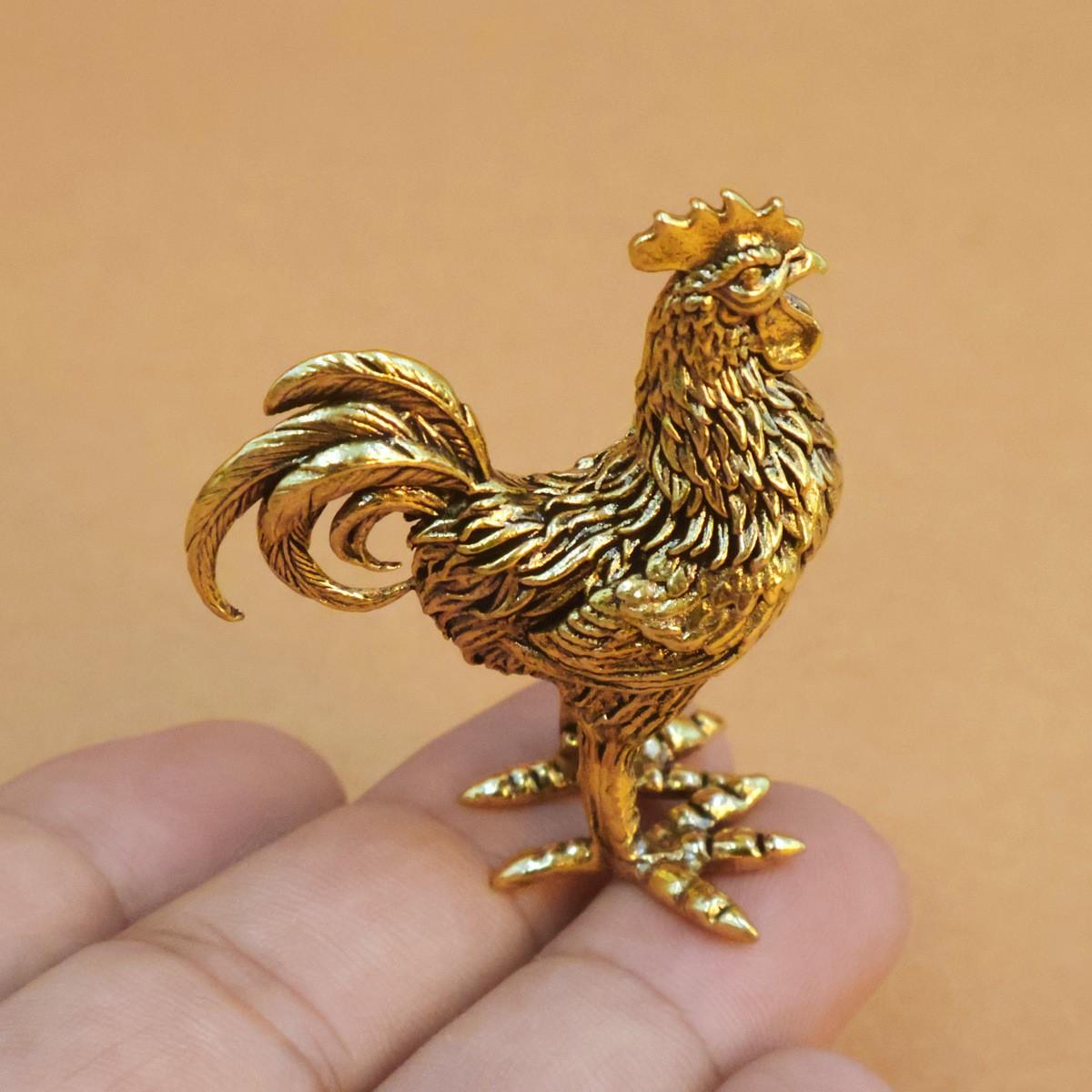 Brass Rooster Hen Model Sculpture, Desktop Decoration Metal Copper Cast Craft, Desk Ornament, Home Decor, Office Accent