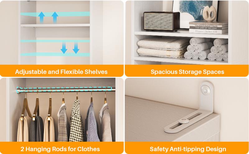 Cyclysio 75” Closet System with Shoe Rack and Hanging Rods, Modern Walk-in Closet Organization Wardrobe with Wooden Drawers and Mirror and Shelves Cyclysio 75” Closet System with Shoe Rack and Hanging Rods, Modern Walk-in Closet Organization Wardrobe with Wooden Drawers and Mirror and Shelves