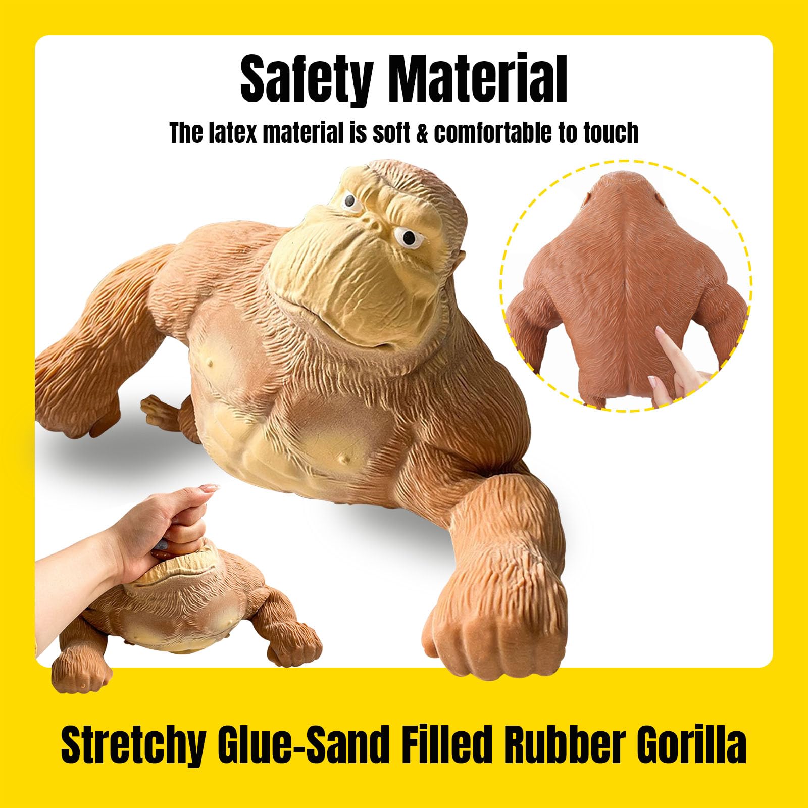 Stretchable, Sand-Filled Rubber Gorilla — A Squeezable Sensory Toy for Anxiety Relief. Soft Latex Stress-Relief Doll, featuring a Squishy Monkey Design with High Elasticity—A Stress-Relieving Toy for Both Adults and Children.