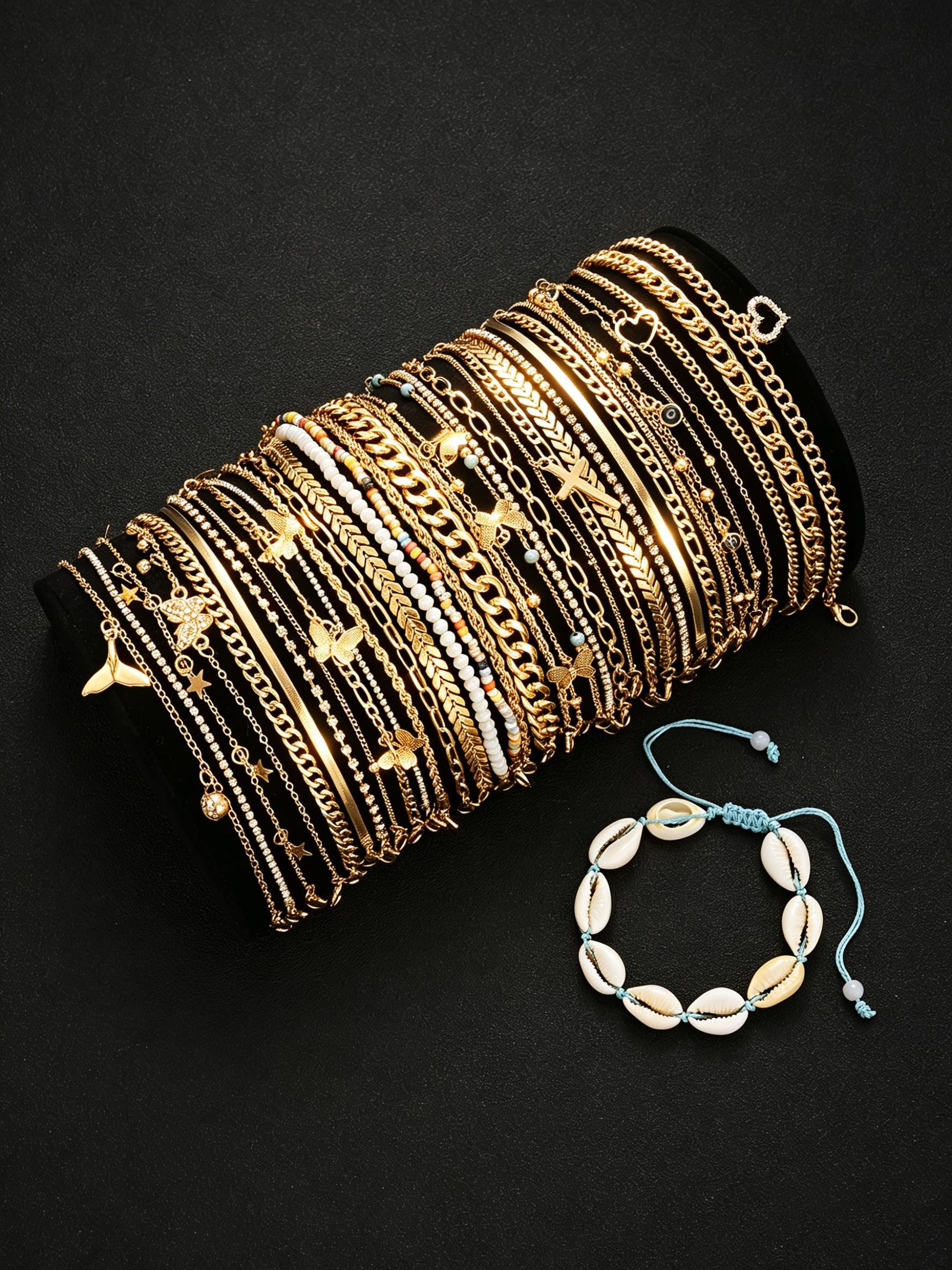 36 Pcs Women's Ankle Bracelet Set, Boho Style, Casual Fashion, Perfect for Daily Wear, Party, Gift, Travel, Mom, Girlfriend, Friend