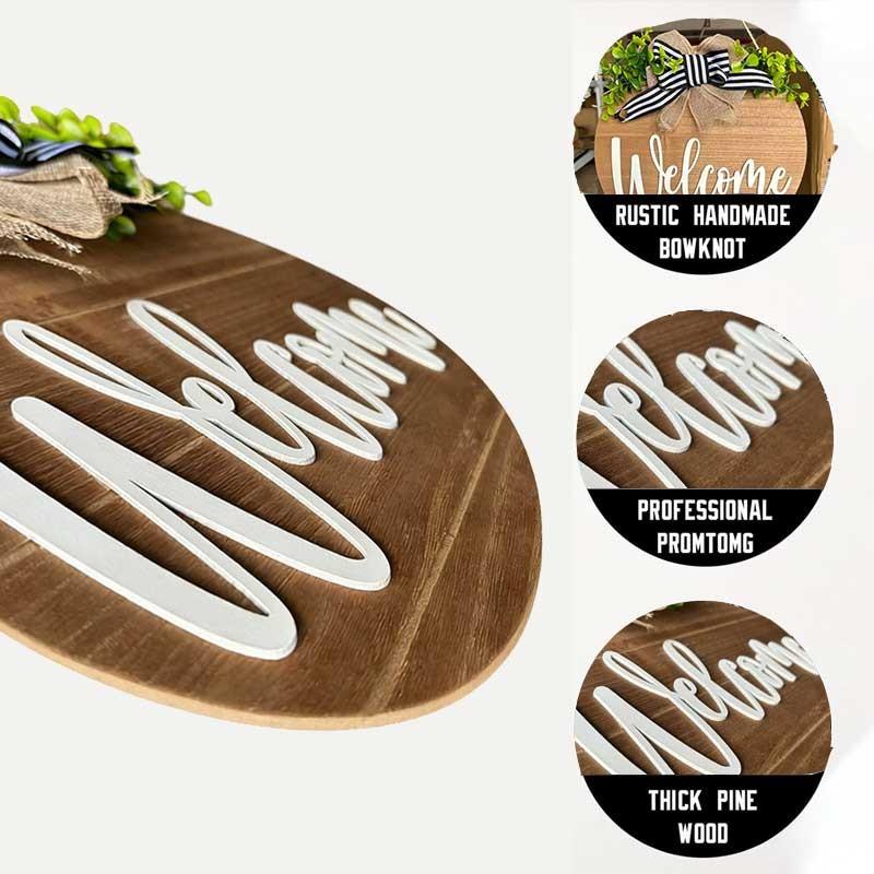 12-Inch 3D Front Door Welcome Sign, Farmhouse Style Porch Decor, Nail Rustic Wreath, Round Wooden Hanging Ornament, Moving Gift
