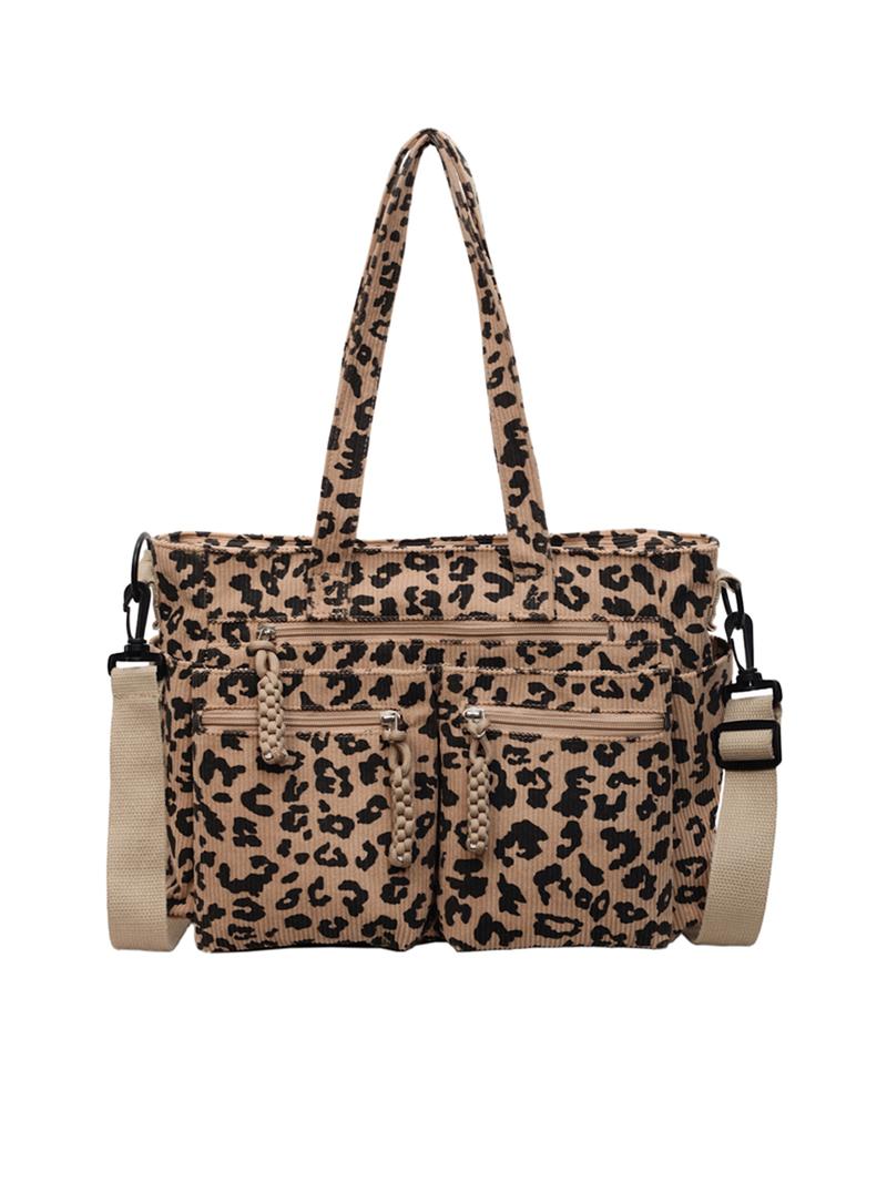 Retro leopard print fashionable shoulder bag, niche minimalist casual shoulder bag, personalized lazy leopard print multi pocket design, practical clown, suitable for students' daily commuting and shopping, Crossbody Tote Bag