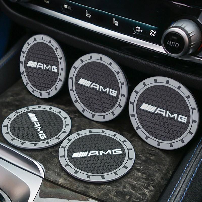2pcs Car Coaster Water Cup Mat, Non-Slip Pad Accessories for Mercedes-Benz Amg, Compatible with W205, W213, W177, W247, W176, C180, W167, Cle, Gla