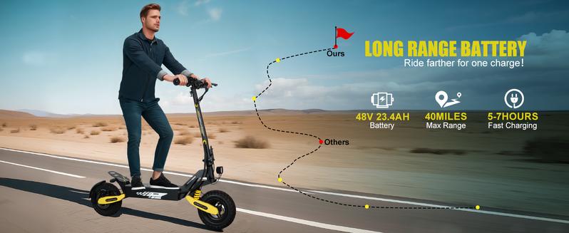EOEOTWO electric scooter for adults, 25/40 miles long distance, maximum speed of 28 MPH, 1200W electric scooter foldable, 11-inch off-road tires, turn signal lights, double suspension and double brakes