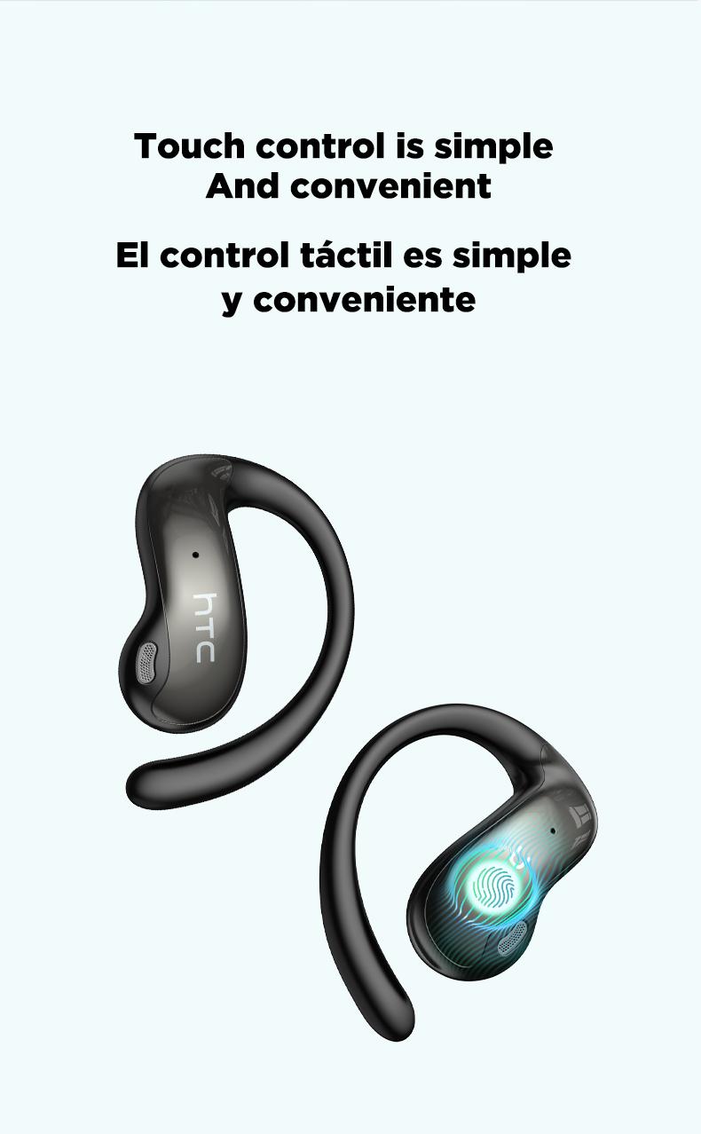 hTC NE19 Earphones True Wireless Bluetooth 6.0 OWS Headphones with Touch Control Lightweight Built-in Mic for Music Playing & Phone Calls