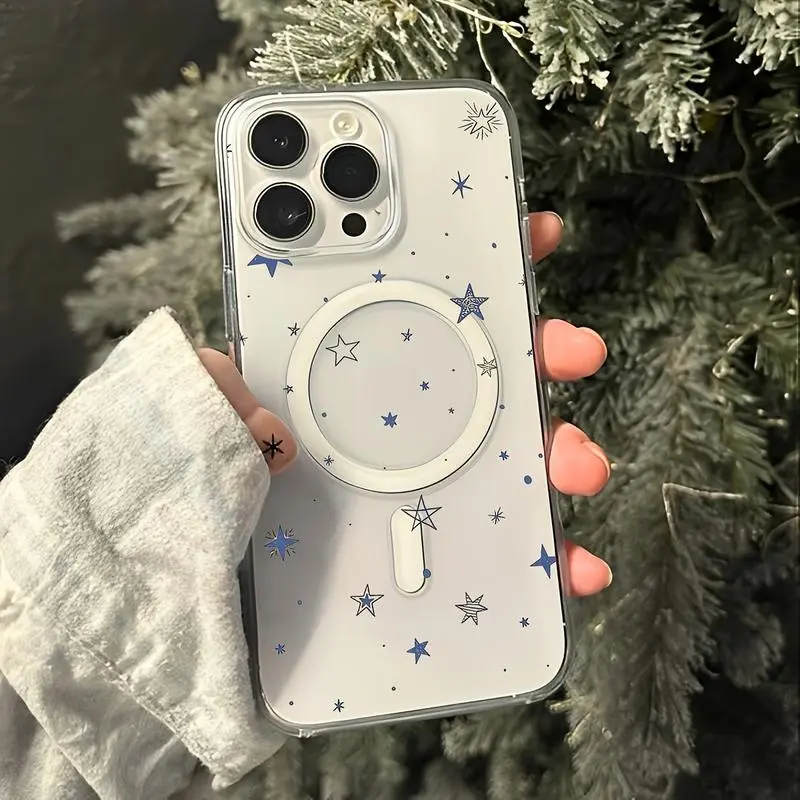 Star pattern Compatible with iPhone 17 16 15 Pro Max Plus 14 13 12 11 Beautiful Gift Durable shockproof Anti-Scratch PC Protective clear acrylic Case Design Offers Shockproof Supports Magnetic Wireless Charging.QXG794