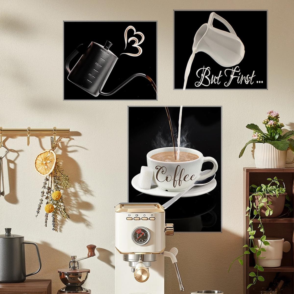 A (30*90CM) creative interactive triptych coffee wall sticker decoration for pantry, milk tea shop decoration, self-adhesive and removable wall sticker Decorative Wall Sticker Home Decor (ATW4020-ZC)