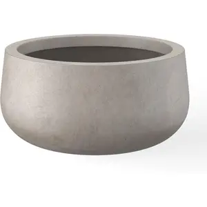 Kante 11.8" Dia Round Concrete Planter, Cement Plant Pots with Drainage Hole and Rubber Plug for Outdoor Indoor Garden Home, Modern Curvaceous Design, Weathered Concrete