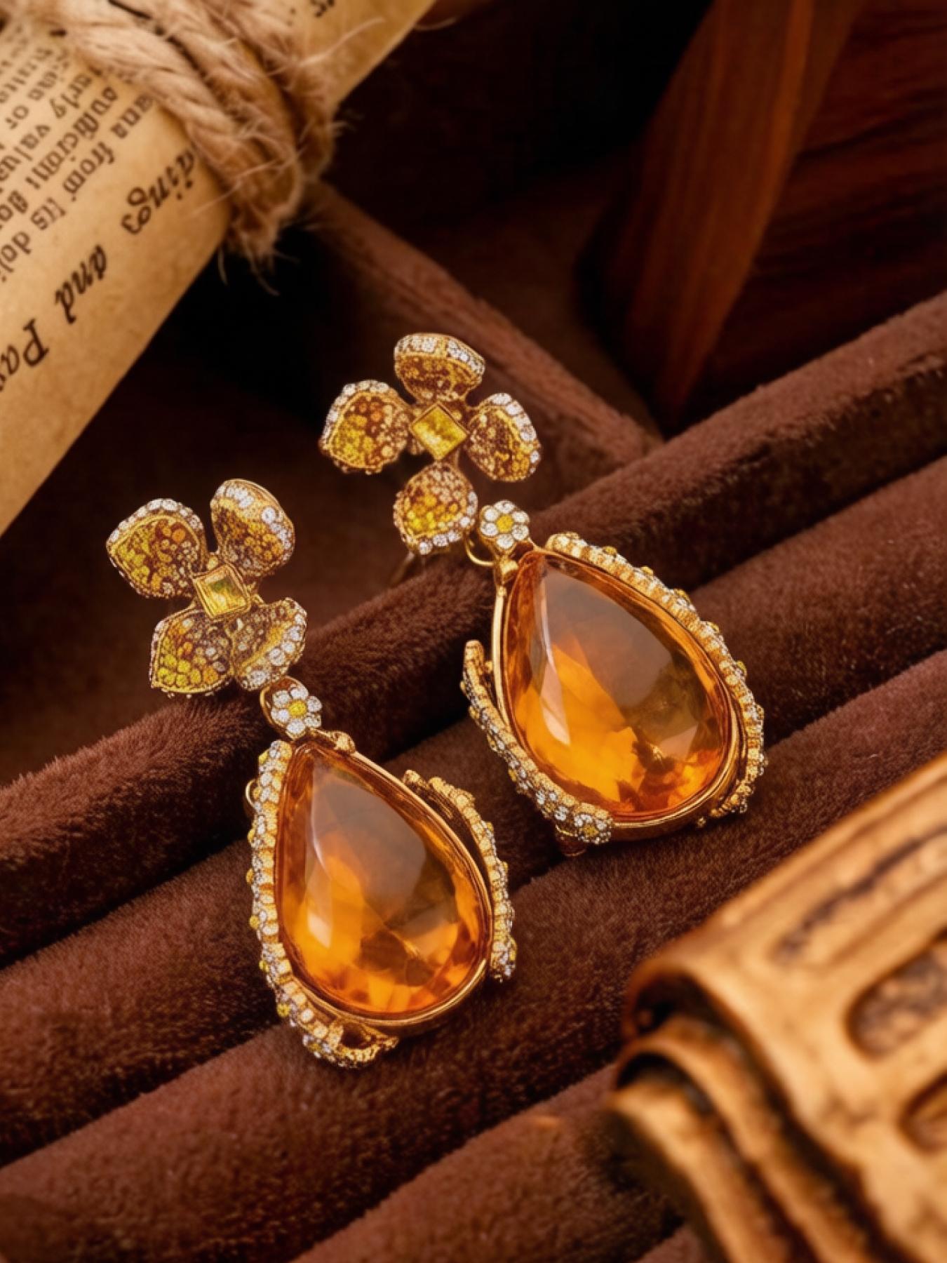 1 pair of retro elegant amber style pendant earrings, suitable for daily commuting, vacation and dating, and is also a surprising and exquisite small gift.