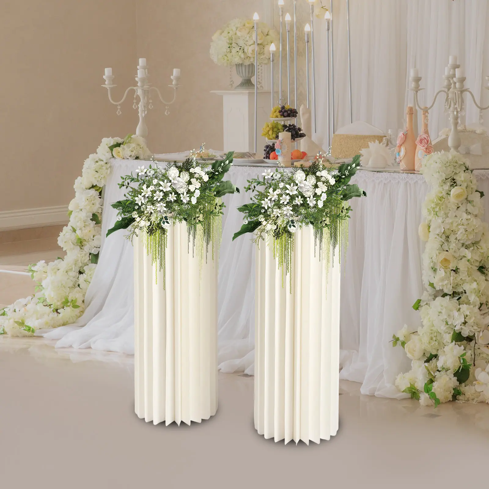 Modern Round Cardboard & Acrylic Paper Column Display Stand, 2-Pack 80cm, 50kg Load Capacity for Wedding Party Table Stage Decor