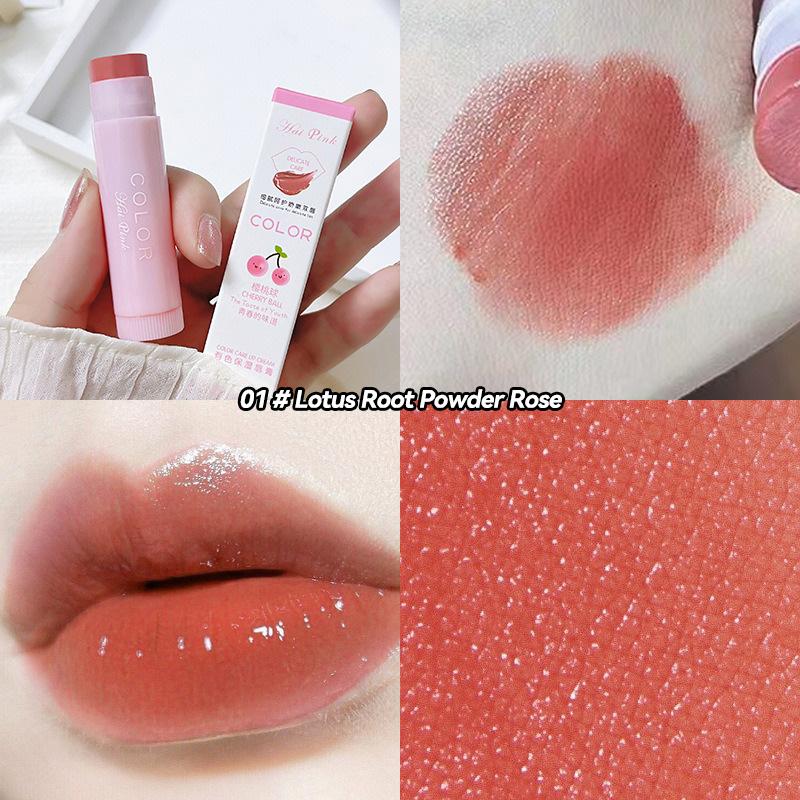 Cherry Color Lip Balm, Moisturizing and Anti-Crack, Lightweight Texture, Plant-Based Squalane, Suitable for All Skin Types, Adult Lip Care