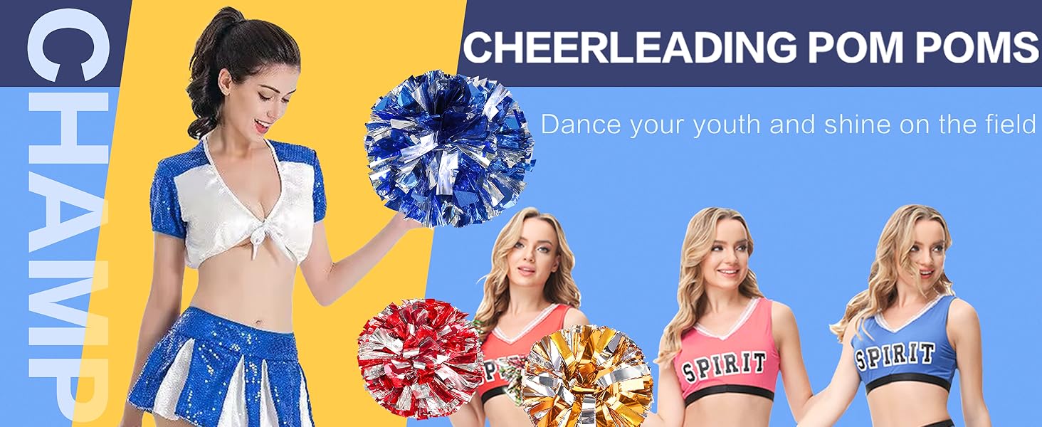 4Pcs Upgraded 12inch Metallic Cheerleading Pom Poms, Cheerleader Pompoms Cheer Poms for Kids Adults, Cheering Squad Pompoms for School Sports Games Dance Party